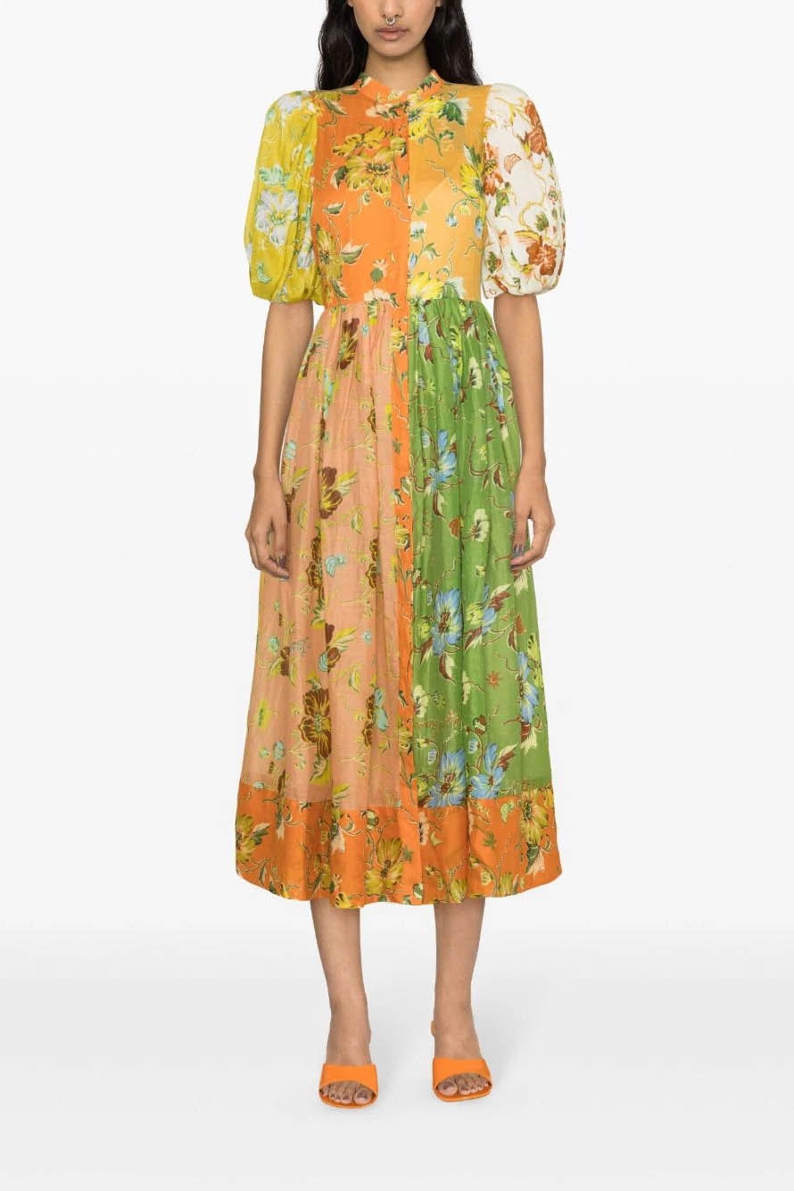 Floral Interlude Puff Sleeve Midi Dress
