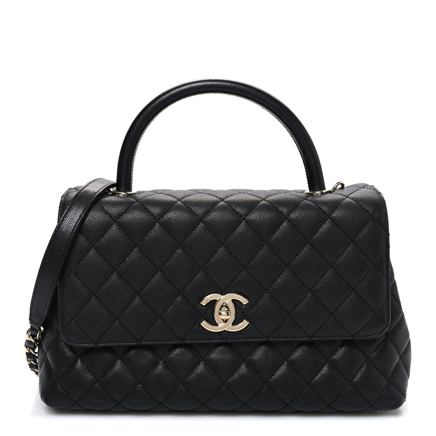 Caviar Quilted Small Coco Handle Flap Black