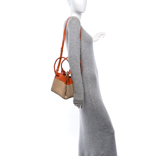 Raffia Nappa Small Parachute Shoulder Bag Natural Burned Orange