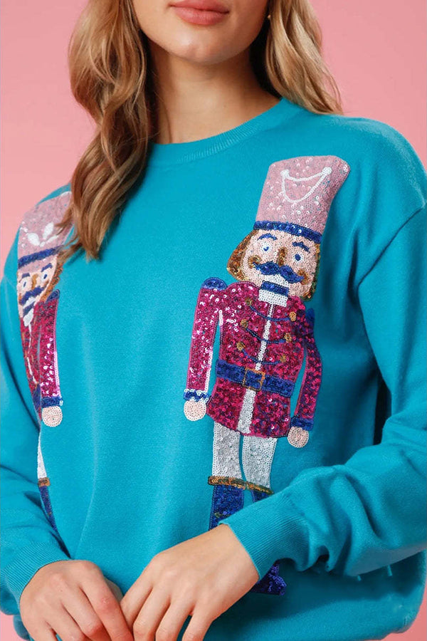 Sudadera holgada informal con cuello redondo y lentejuelas de Christmas Guards