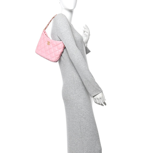 Lambskin Quilted CC Links Hobo Light Pink