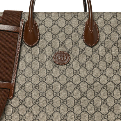 GG Supreme Monogram Azalea Calfskin Medium Retro Interlocking G Tote Bag Beige Ebony Brown Sugar