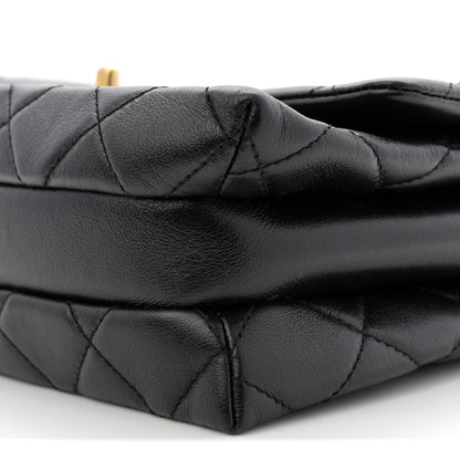 Calfskin Quilted Belt Chain Flap Black
