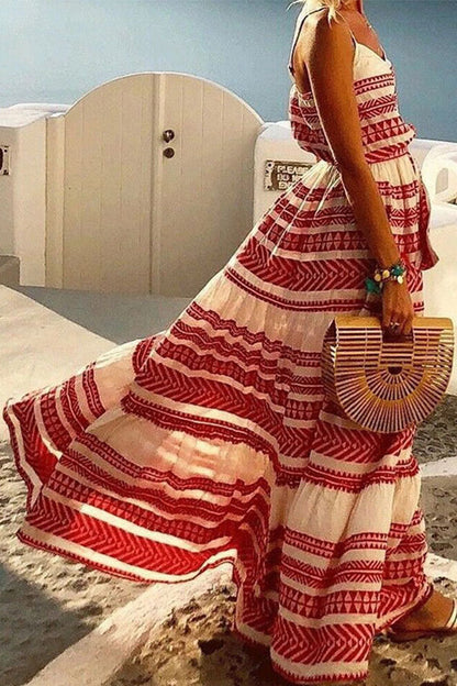 Vestido playero estilo simio con cuello en V y estampado