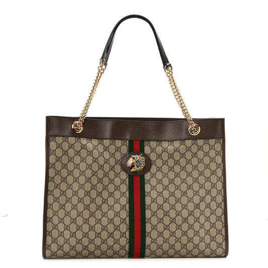 GG Supreme Monogram Large Rajah Chain Tote Beige New Acero