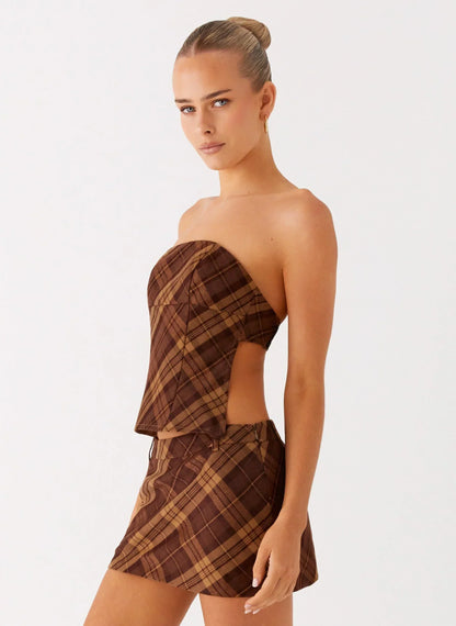 Kira Strapless Top - Plaid