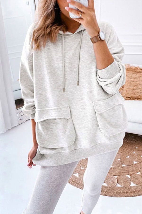 Sudadera con capucha, manga larga, bolsillo y cordón ajustable