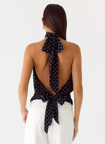 Willow Chiffon Top - Black Polkadot