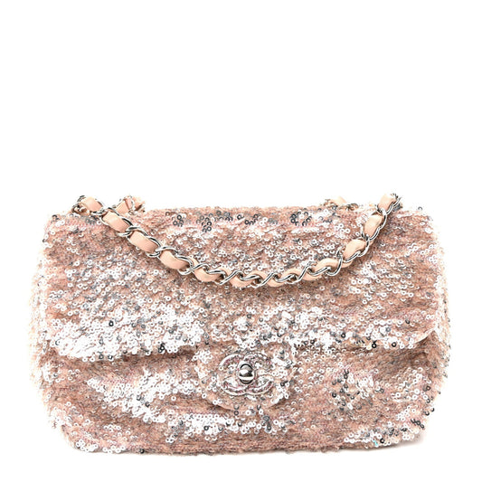 Sequin Mini Flap Light Pink Silver
