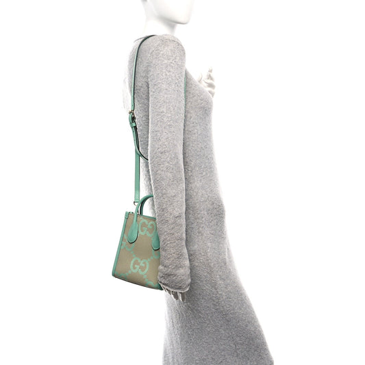 Monogram Jumbo GG Textured Dollar Calfskin Mini Tote Bag Pepperlight Mint