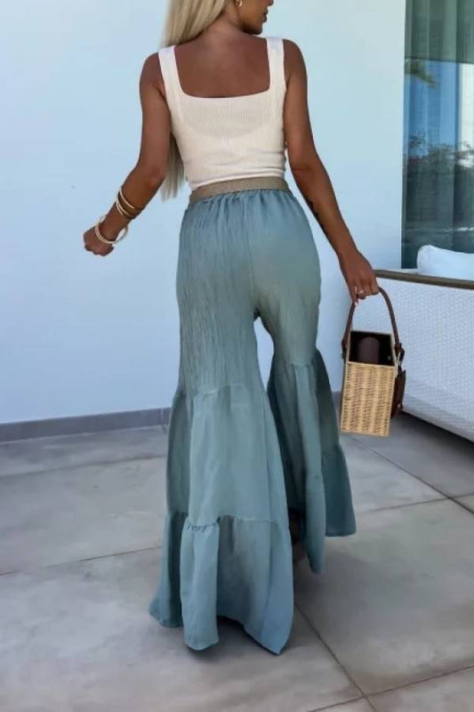 Pantalones elásticos casuales, pantalones acampanados de cintura alta
