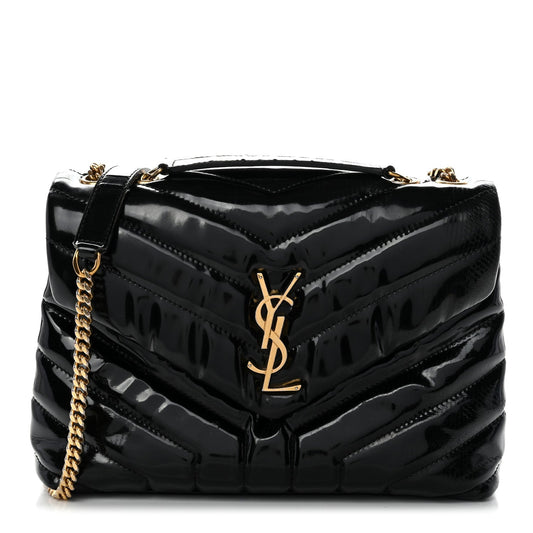 Patent Y Quilted Monogram Small Loulou Chain Satchel Black