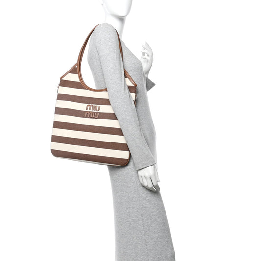 Canvas Calfskin Striped Ivy  Cacao Naturale