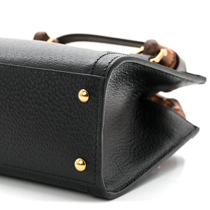 Textured Dollar Calfskin Web Mini Diana Tote Bag Black