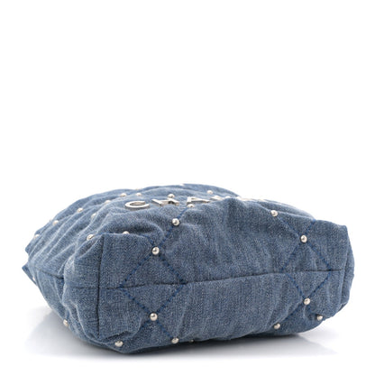 Washed Denim Quilted Studded Mini Chanel 22 Blue