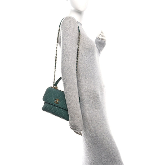 Lambskin Quilted Small Trendy CC Flap Dual Handle Bag Green