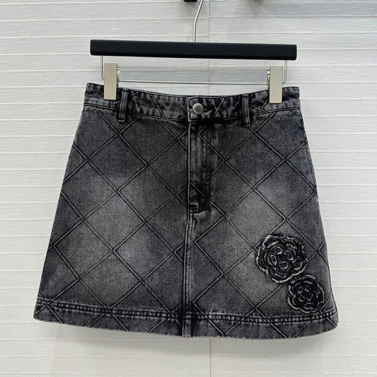 CC Flower Denim Skirt Black Cotton