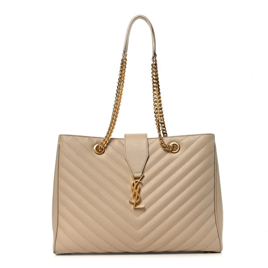 Grain De Poudre Matelasse Chevron Monogram Shopping Bag Nude Powder