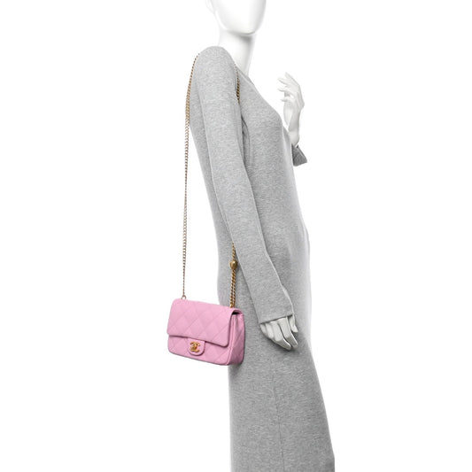 Caviar Quilted Mini Sweetheart Flap Lilac