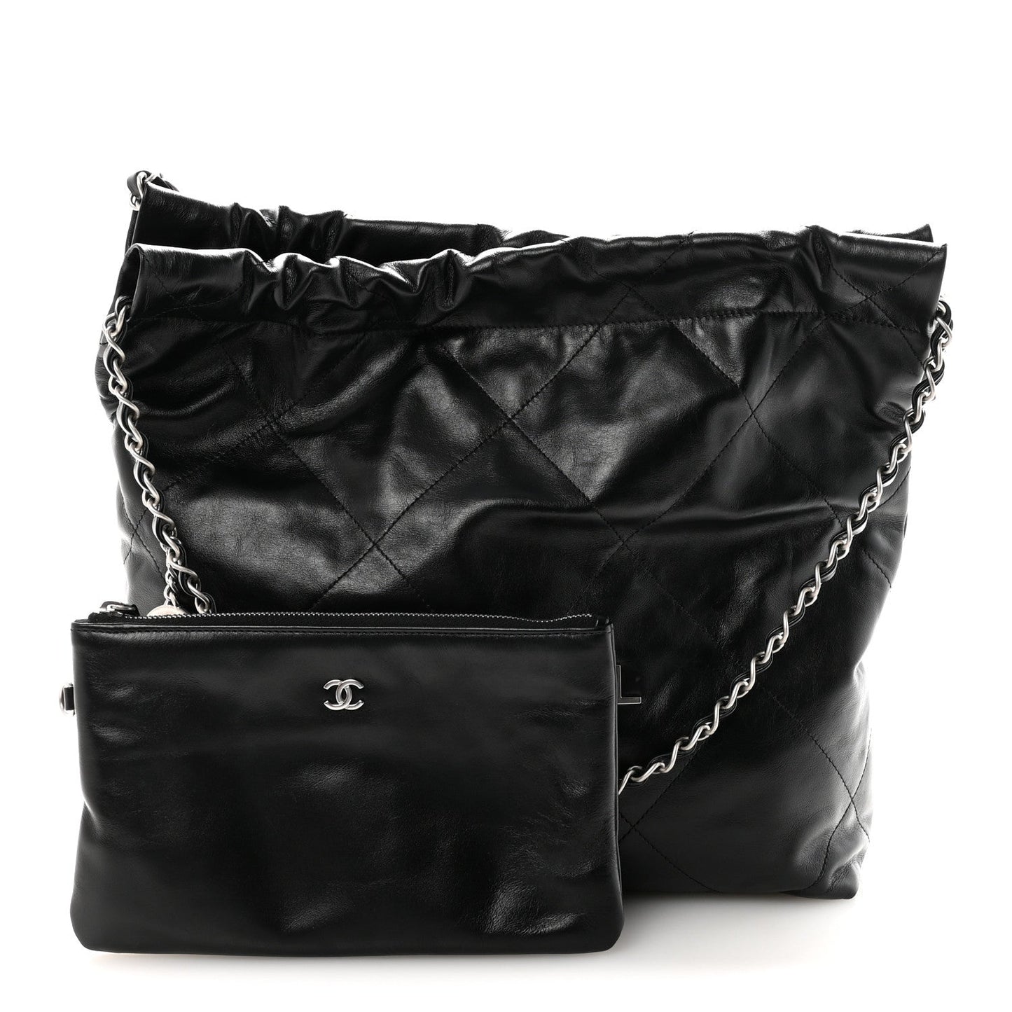 Shiny Calfskin Quilted Small Chanel 22 Black