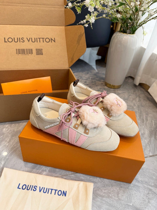 LV Sneakerina Light Khaki Pink Suede Fur 579934