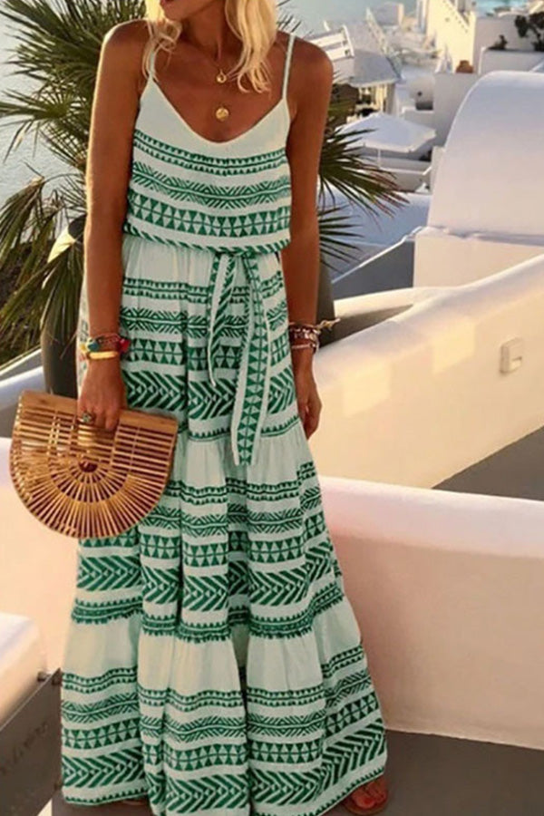 Vestido playero estilo simio con cuello en V y estampado