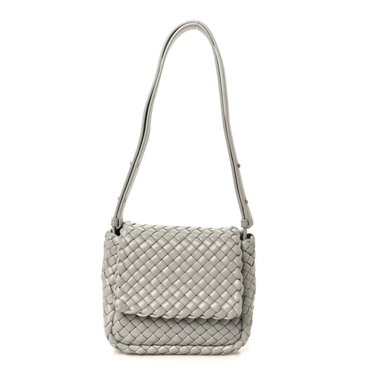 Nappa Intrecciato Small Cobble Shoulder Bag Agate Grey