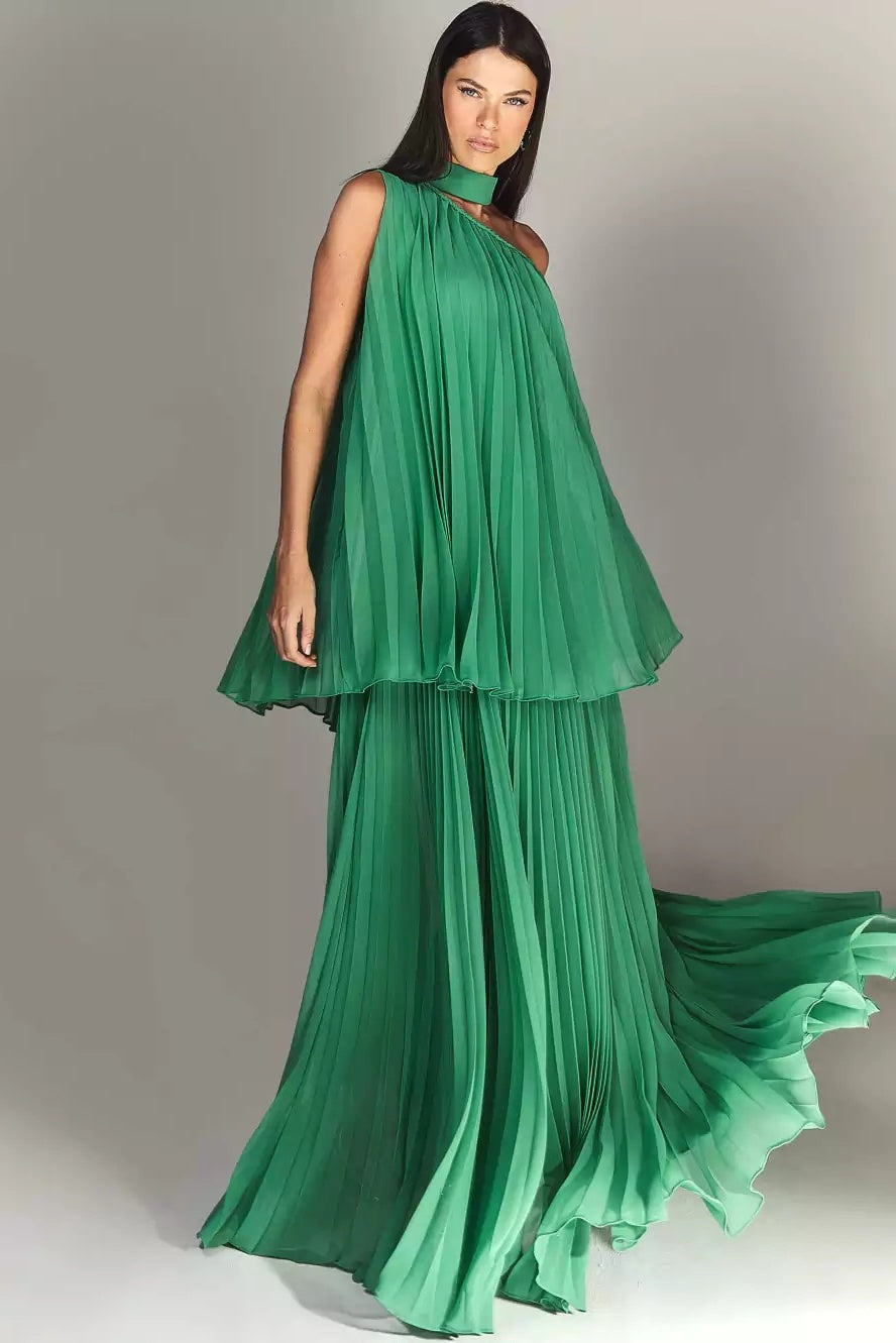 Vestido largo de gasa plisado en capas Sylvia 