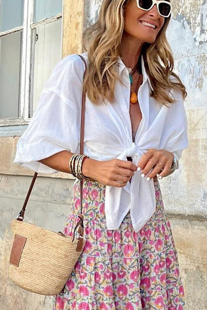 Blusa de lino con lazo delantero French Dreaming