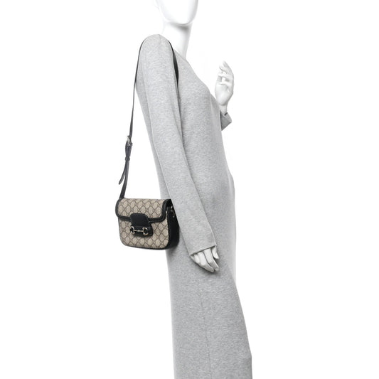 GG Supreme Monogram Horsebit 1955 Soft Small Shoulder Bag Beige Black