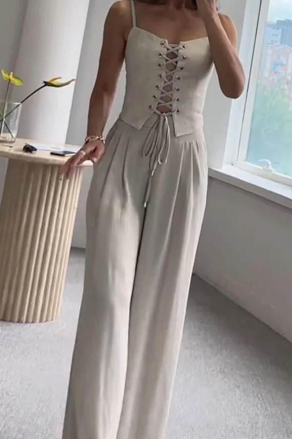 Conjunto de dos piezas de top y pantalón de tiras para mujer Commuter All-Match