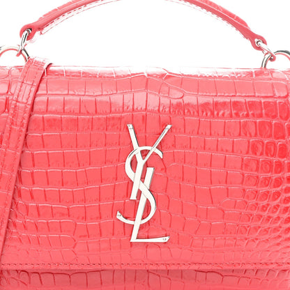 Calfskin Crocodile Embossed Monogram Sunset Chain Wallet Rouge Eros