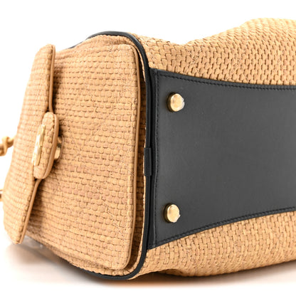 Braided Raffia Calfskin Quilted Small Chanel 25 Handbag Beige Black