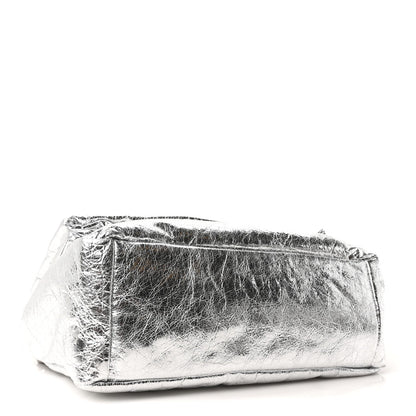 Metallized Arena Calfskin Medium Monaco Chain Shoulder Bag Silver