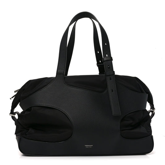 Nylon Calfskin Cut Out Duffle Bag Black