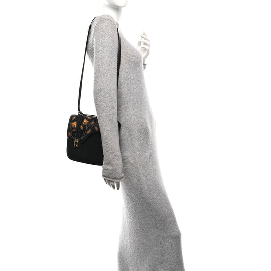 Honey Calfskin Lizard Equestrian Bag Black