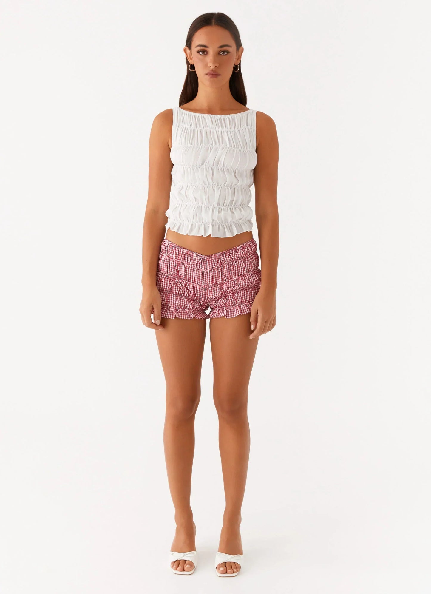 Girls Like Us Ruched Mini Shorts - Gingham