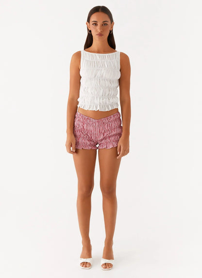 Girls Like Us Ruched Mini Shorts - Gingham