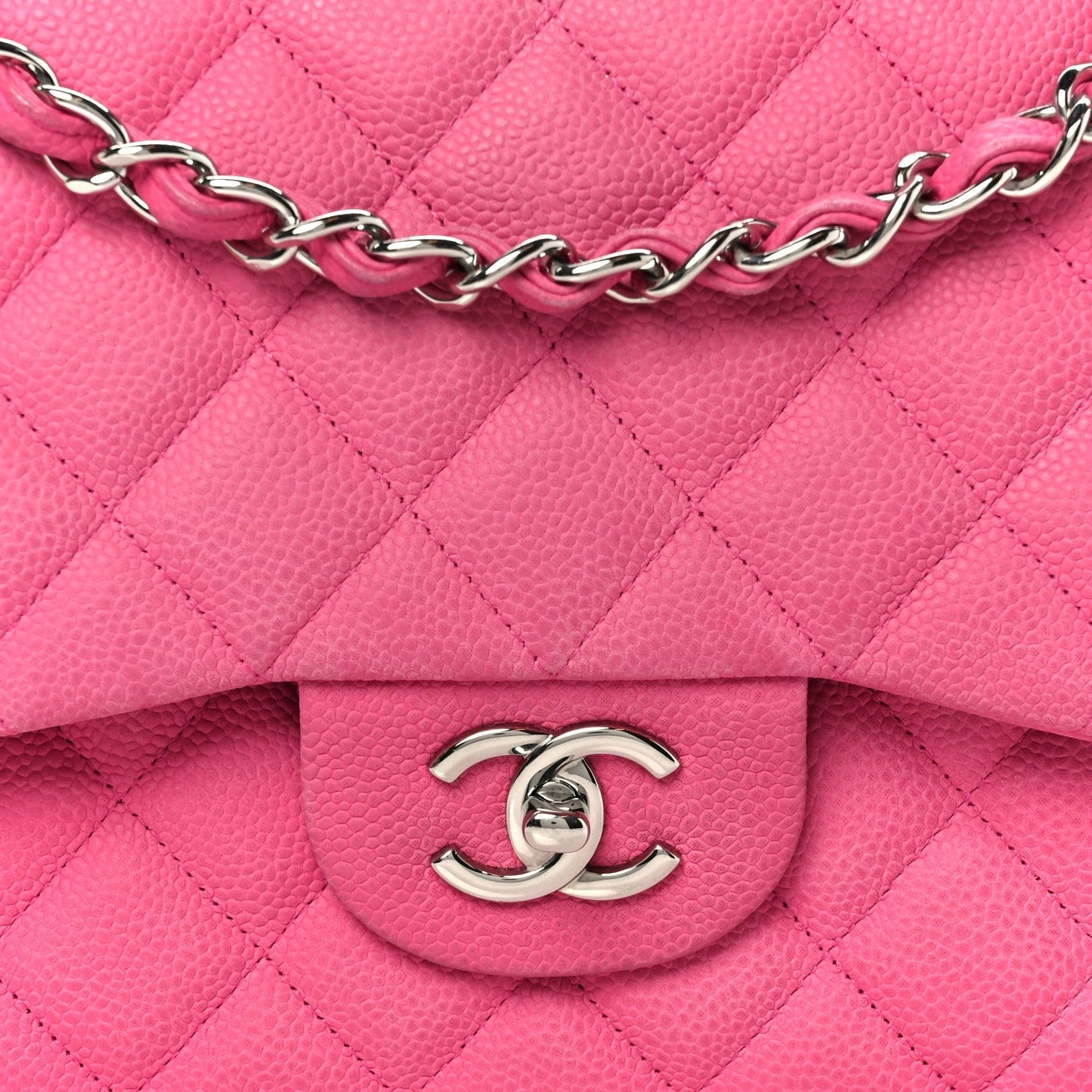 Iridescent Caviar Quilted Jumbo Double Flap Pink