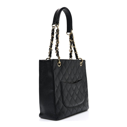 Caviar Quilted Petit Shopping Tote PST Black