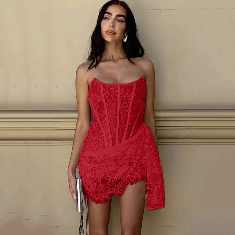 Lana Lace Strapless Mini Dress with Appliqué