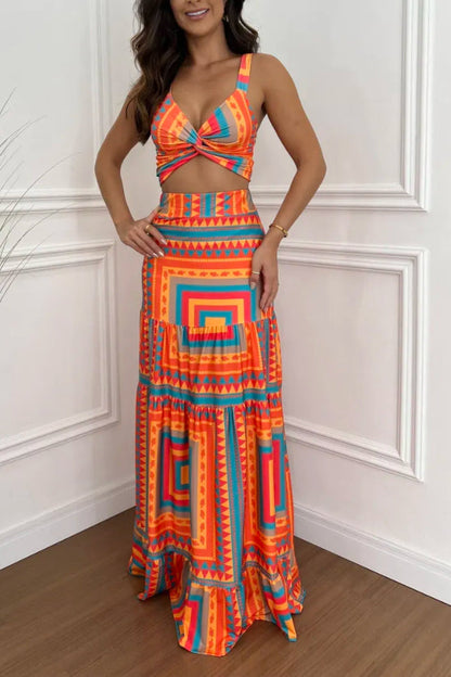 Conjunto de vestido largo de dos piezas