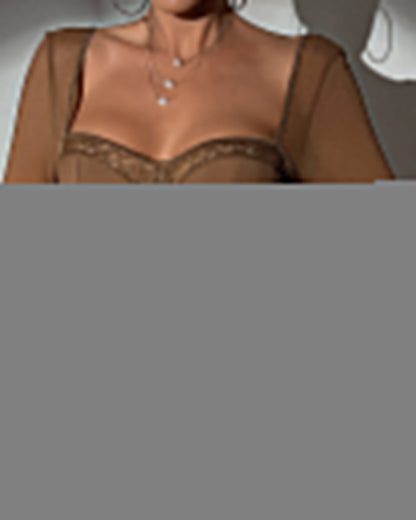 Sexy Lace Mesh Fishbone Slim Long-Sleeved Top