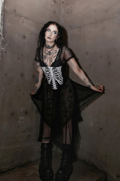 Skeleton Print Strapless Bustier Corset