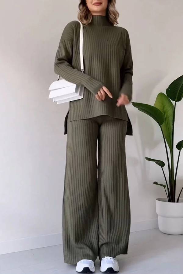 Conjunto casual de dos piezas con abertura elegante