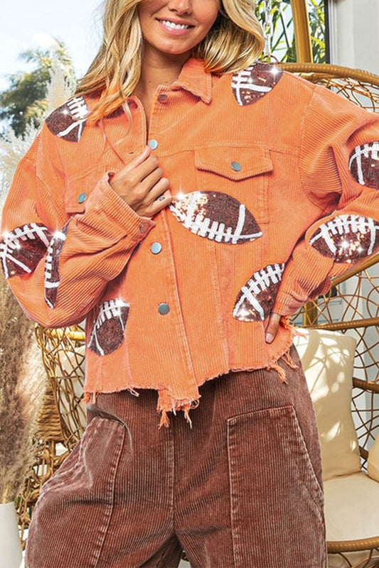Chaqueta de pana y rugby con lentejuelas y borlas multicolores para mujer, uniforme de béisbol.