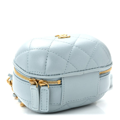 Lambskin Quilted CC Bubble Vanity Case With Chain Light Blue
