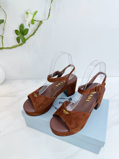 PRA 26SS Platform Sandals 75 Dark Brown Suede Sheepskin 592382
