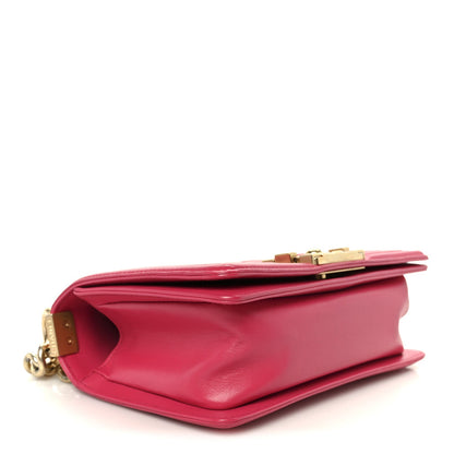 Lambskin Quilted Small Boy Flap Dark Pink