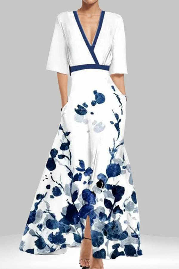 Vestido de manga larga con escote en V y cintura ajustada con temperamento